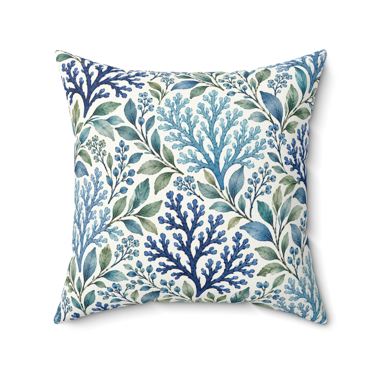 Coastal Blue Coral Pattern Pillow - Decorative Square Throw Pillow