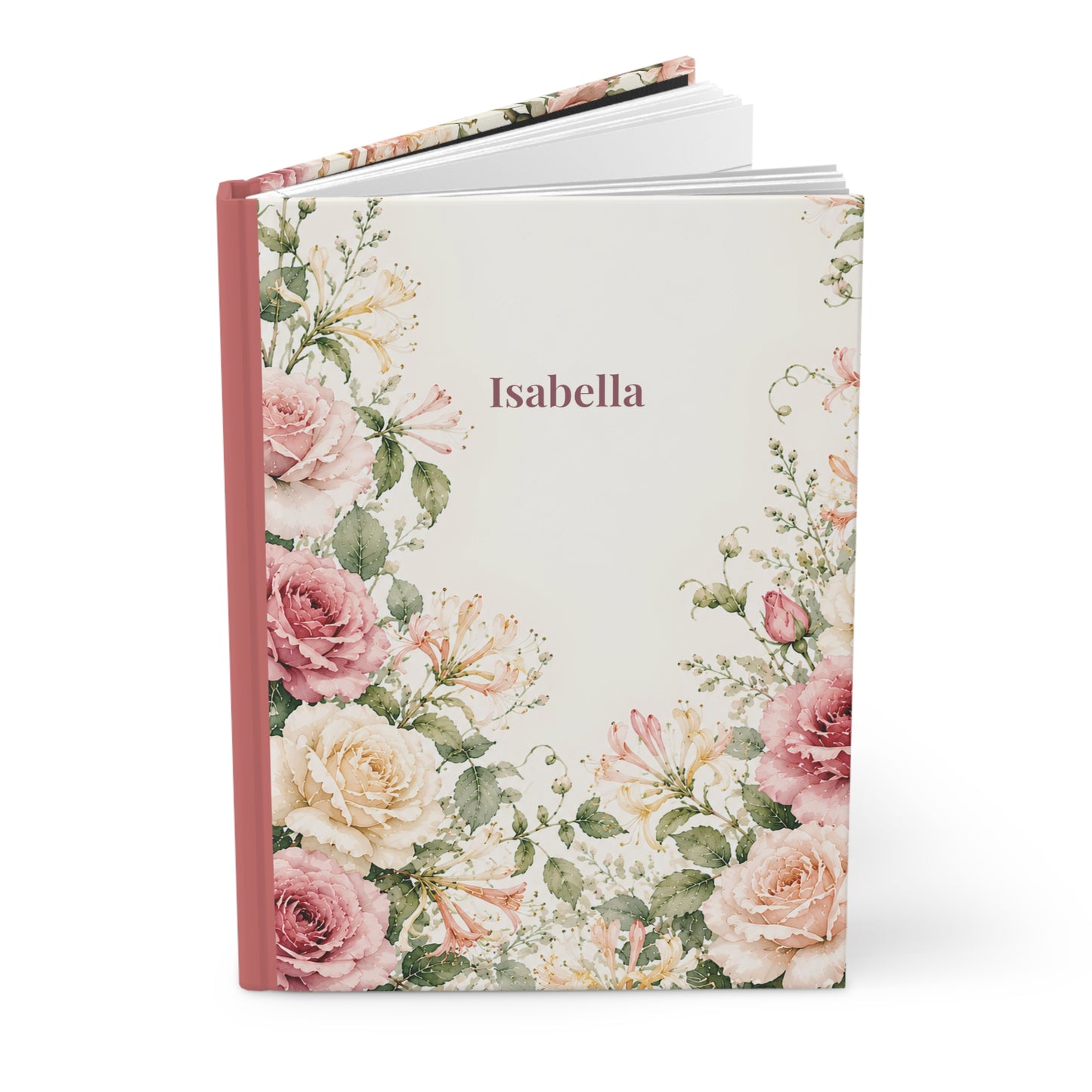 Floral Personalized Hardcover Journal — "Isabella" Rose Garden Notebook