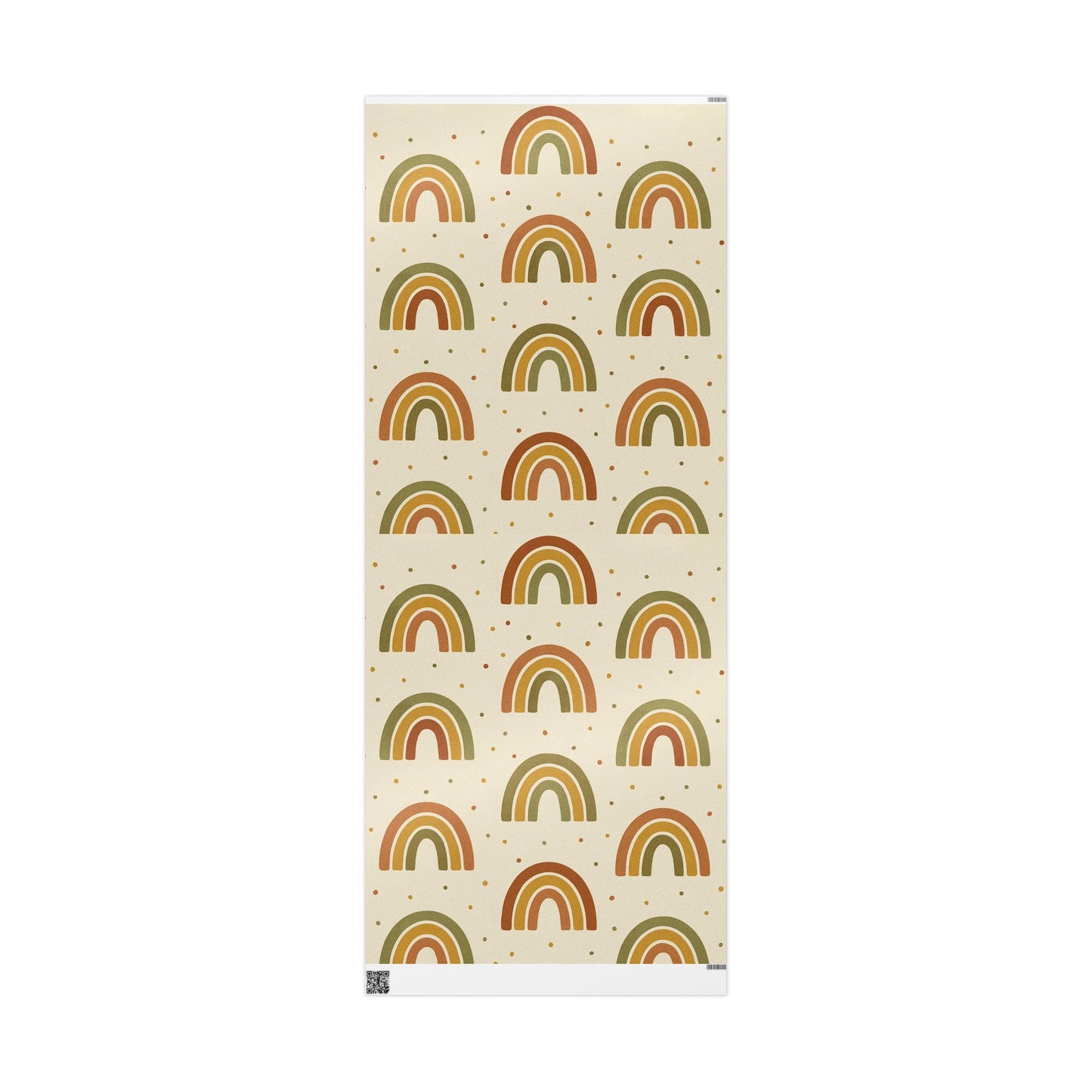 Boho Rainbow Wrapping Paper – Earth Tone Arches & Dots on Neutral Background