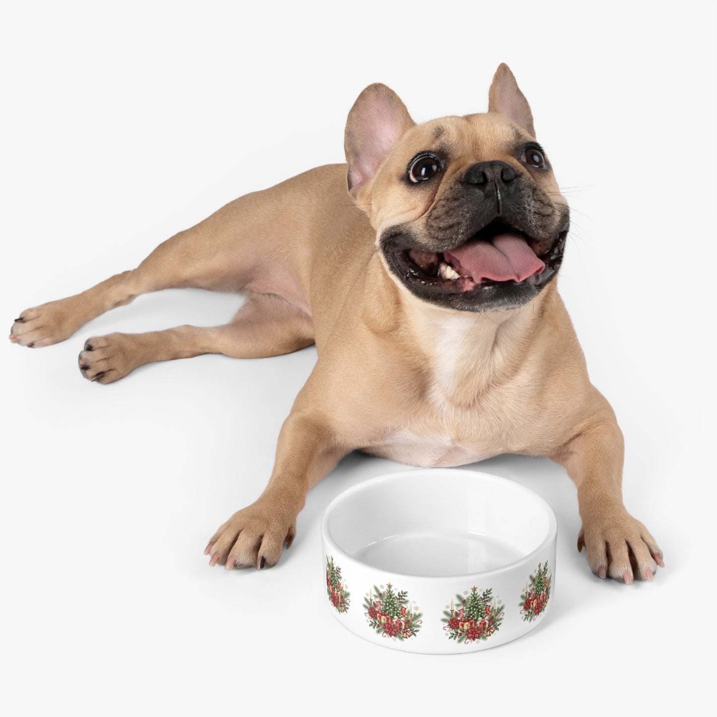 Christmas Floral Pet Bowl — Festive Holiday Dog & Cat Feeding Dish