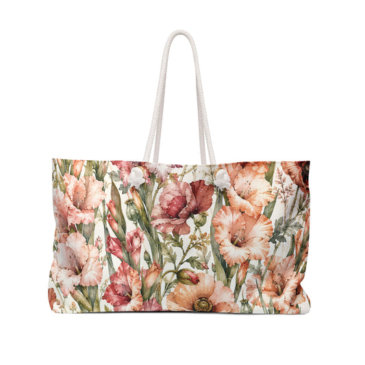Floral Watercolor Weekender Bag — Vintage Poppy Travel Tote