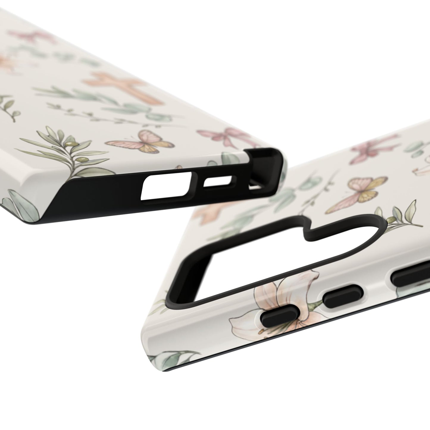 Floral Cross Tough Phone Case — Pastel Butterflies & Bows Christian Design