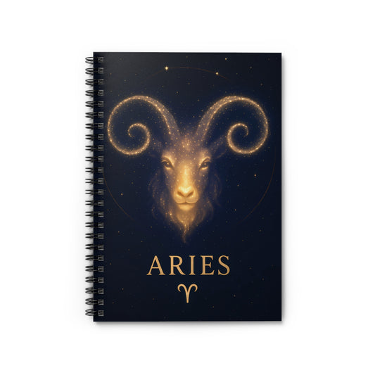 Aries Zodiac Galaxy Spiral Notebook – Golden Ram Astrology Journal (6" x 8", 118 Pages)