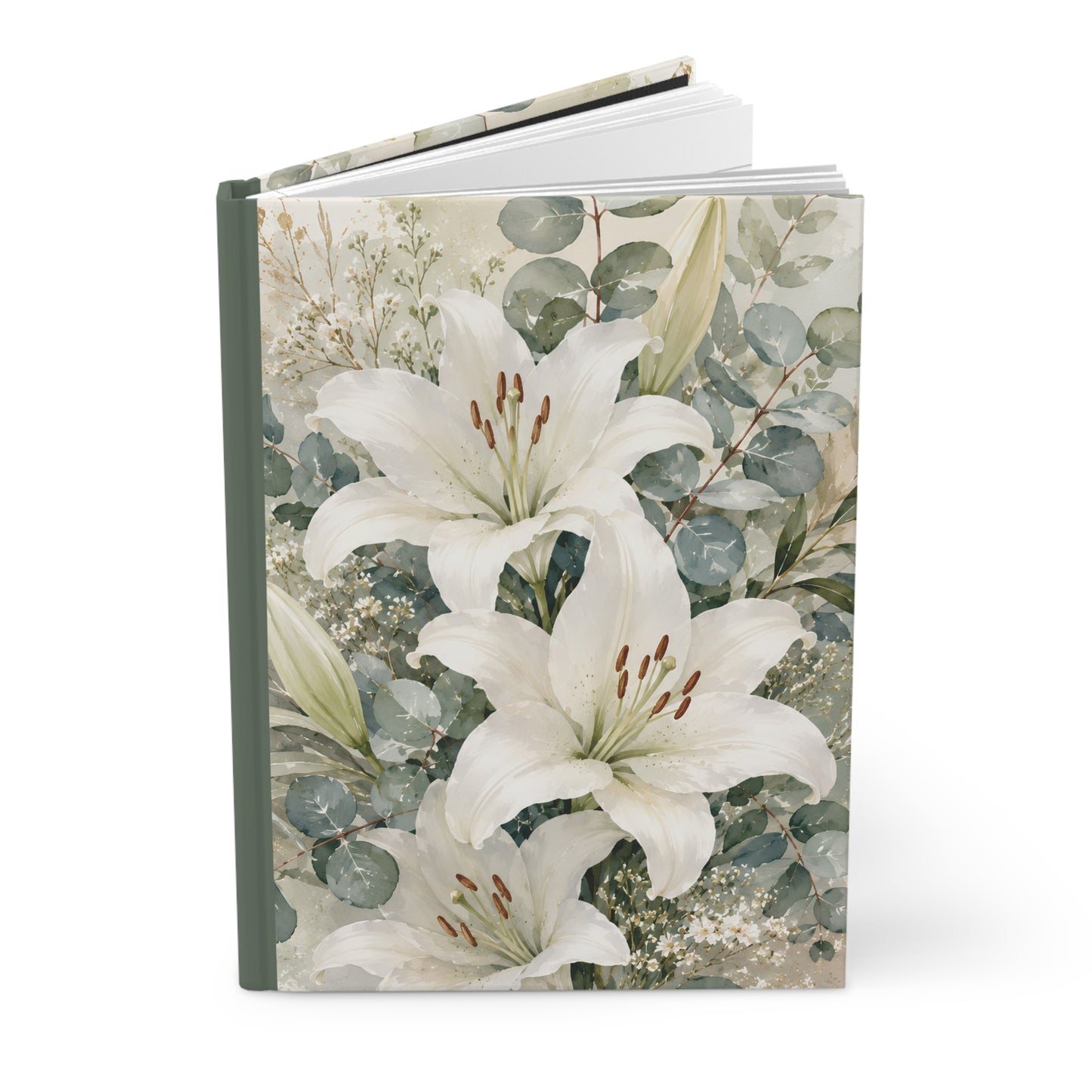 Floral Lily Hardcover Journal — Elegant White Lily Notebook for Notes & Gifts