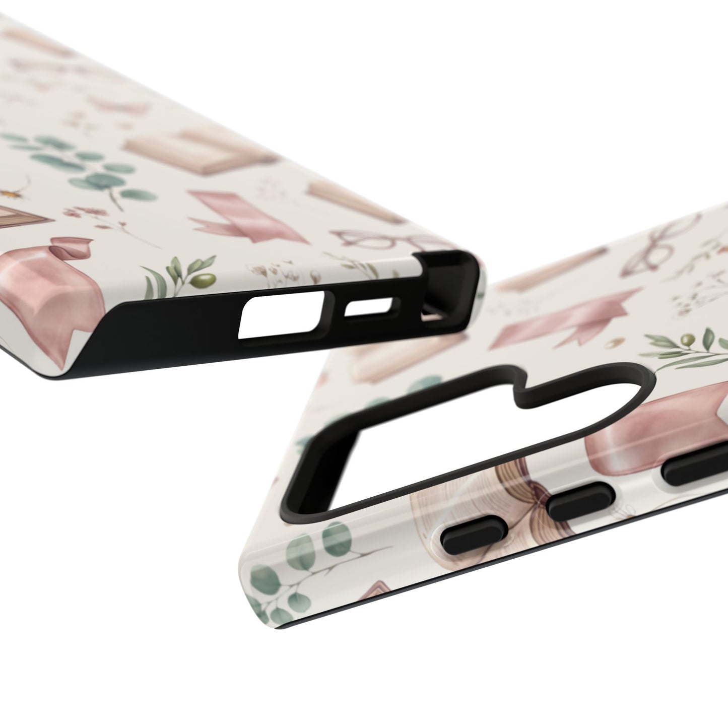 Bookish Floral Phone Case — Cozy Reading Pattern with Open Books, Glasses & Coffee