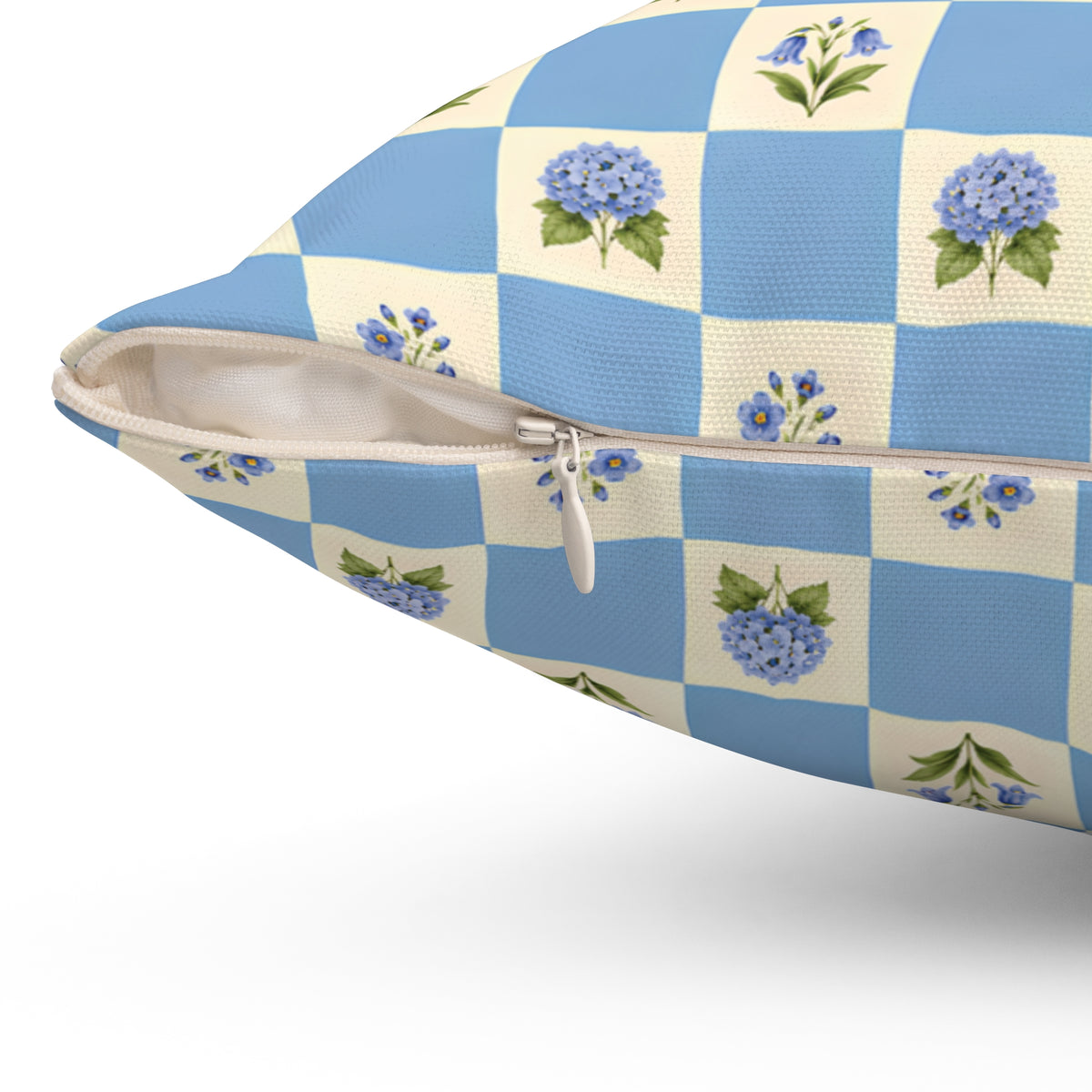 Blue Floral Checkerboard Square Pillow