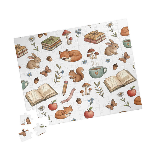 Cozy Woodland Reading Puzzle — Cute Fox, Bunny & Squirrel 110–252 pcs
