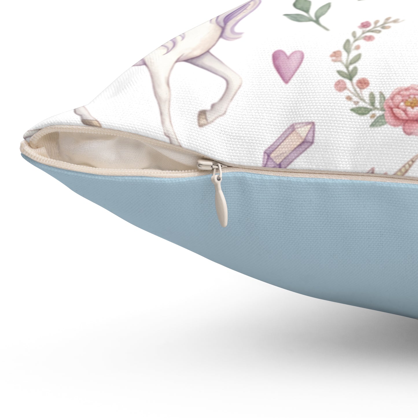Unicorn Pattern Polyester Pillow — Pastel Rainbows & Floral Square Cushion