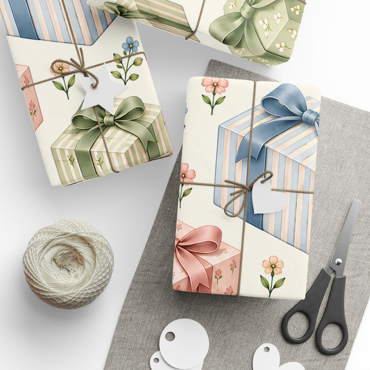 Floral Gift Wrap Roll — Pastel Presents & Bows Wrapping Paper