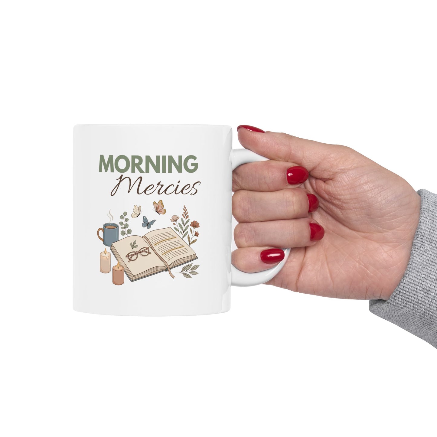 Morning Mercies Ceramic Coffee Mug – Christian Bible Study Mug – Inspirational Floral Coffee Cup – Faith Gift for Women – 11oz & 15oz