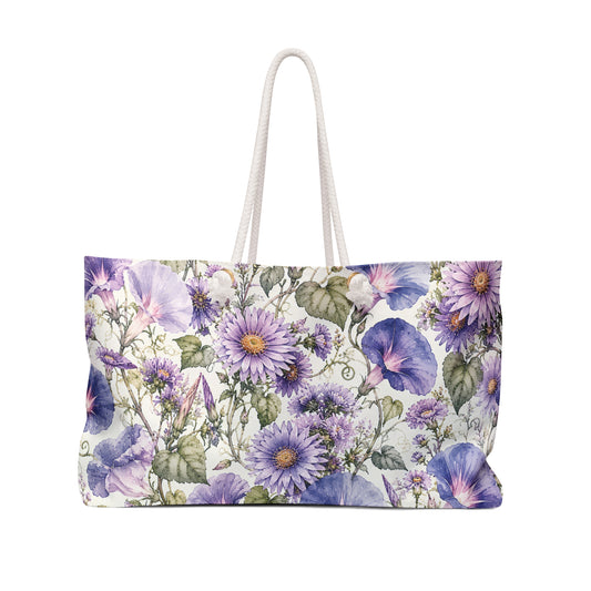 Purple Floral Weekender Bag – Botanical Travel Tote for Weekend Getaways