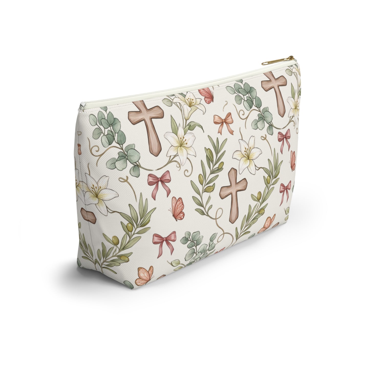 Floral Cross Accessory Pouch — T‑Bottom Makeup & Prayer Keepsake Bag