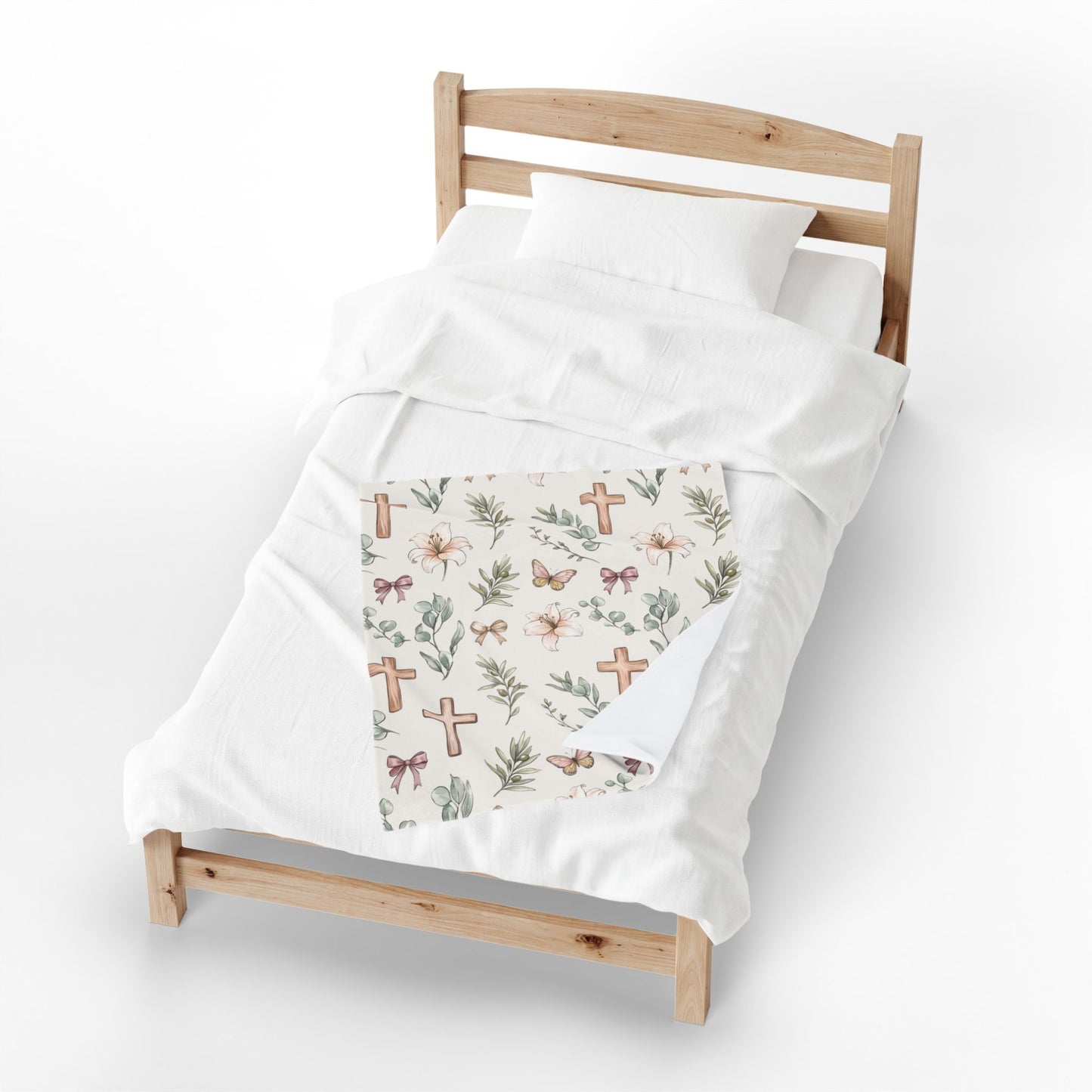 Floral Cross Baby Plush Blanket — Christian Nursery Velveteen Throw