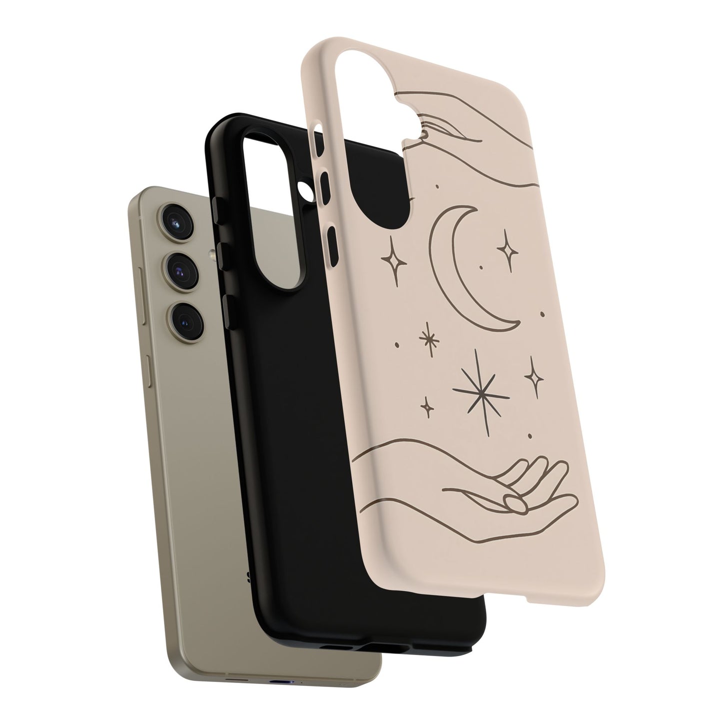 Mystic Minimalist Hands & Moon Phone Case – Celestial Line Art Design