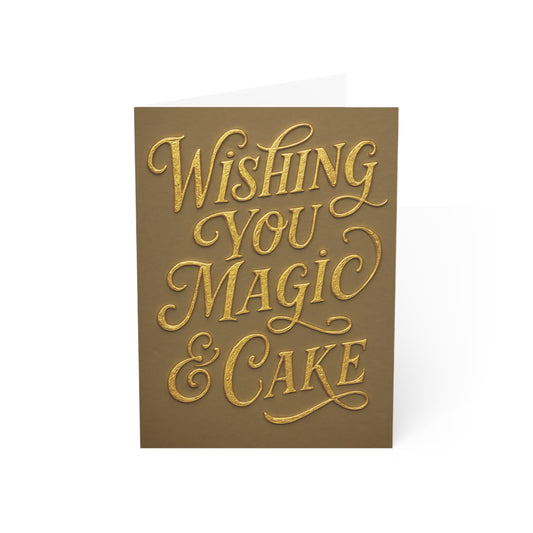 Wishing You Magic & Cake Greeting Card – Gold Foil Style Birthday Card with Envelope