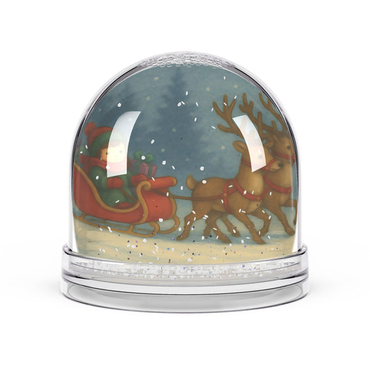 Reindeer Sleigh Ride Snow Globe – Festive Winter Scene with Two-Sided Print