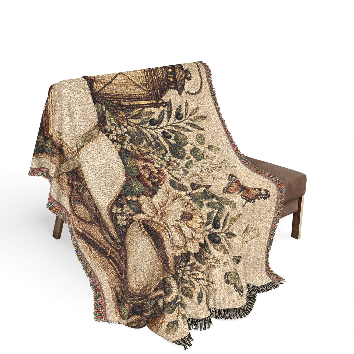 Cozy Reading Woven Throw Blanket — Lantern, Open Book & Floral Tapestry