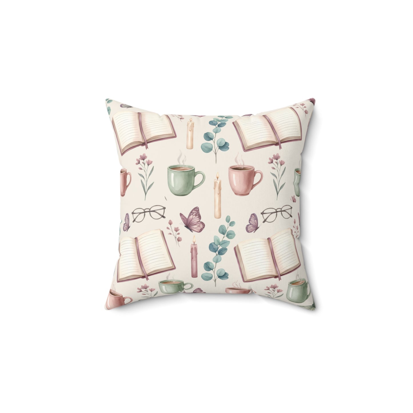 Cozy Reading Pillow — Open Book & Tea Decorative Throw Pillow