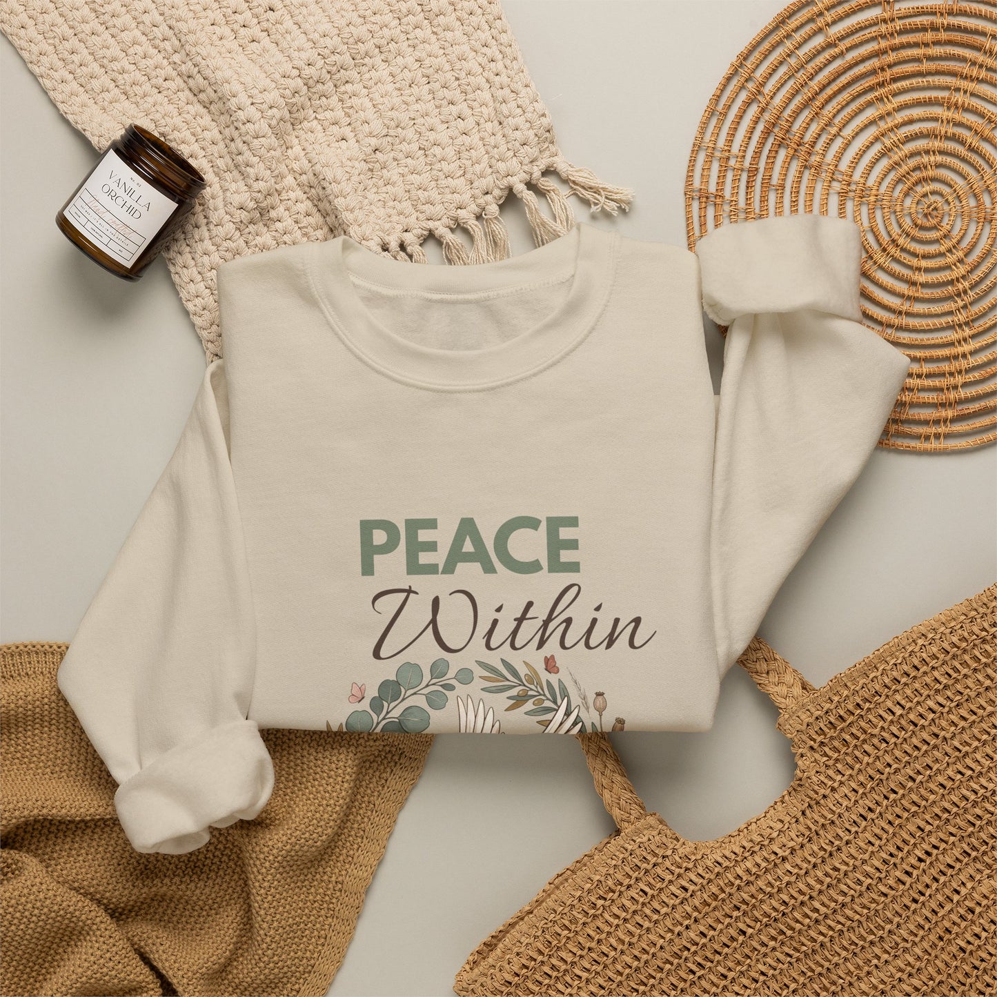 Peace Within Sweatshirt — Dove & Floral Comfort Crewneck