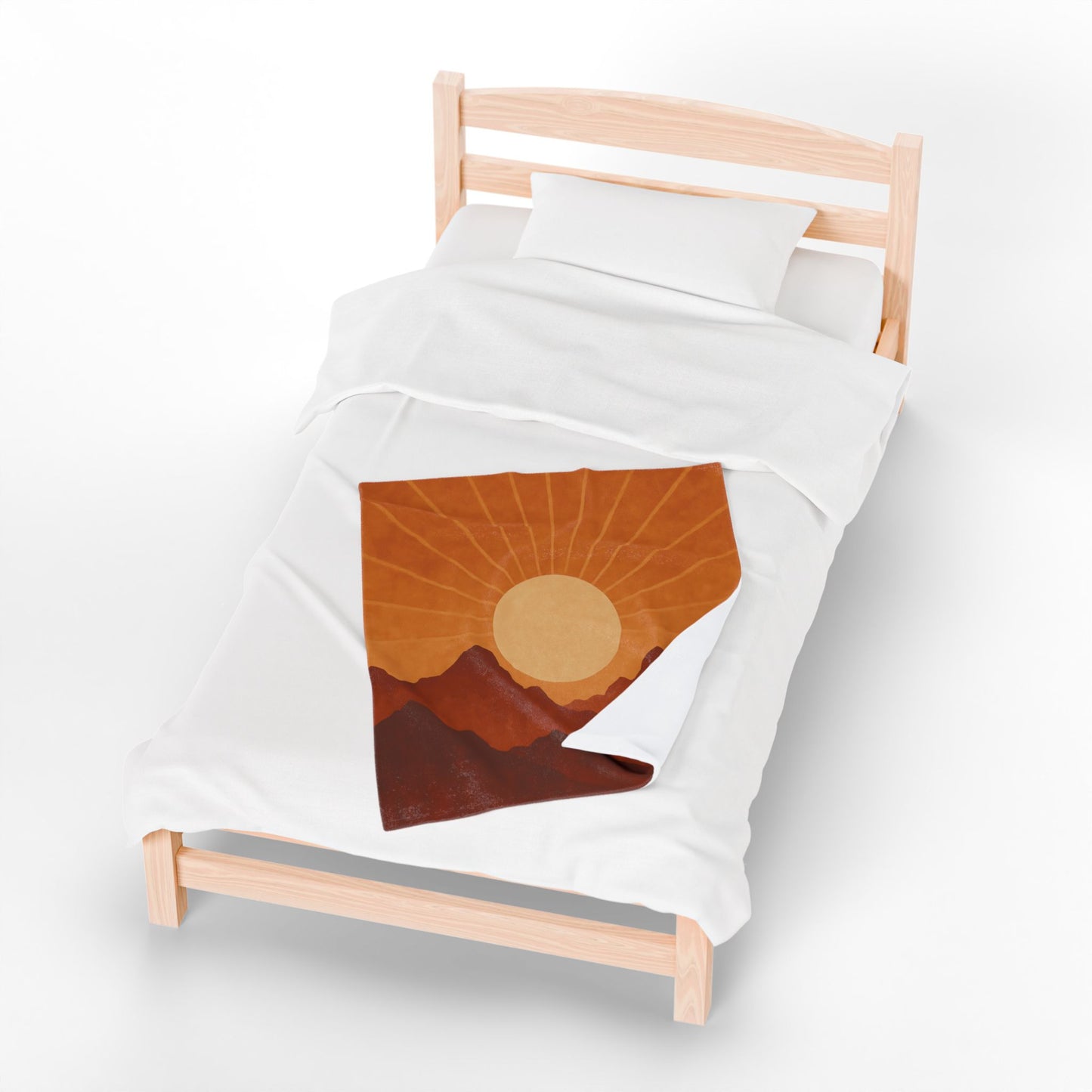 Desert Sunset Mountains Velveteen Plush Blanket – Burnt Orange & Terracotta Landscape Throw