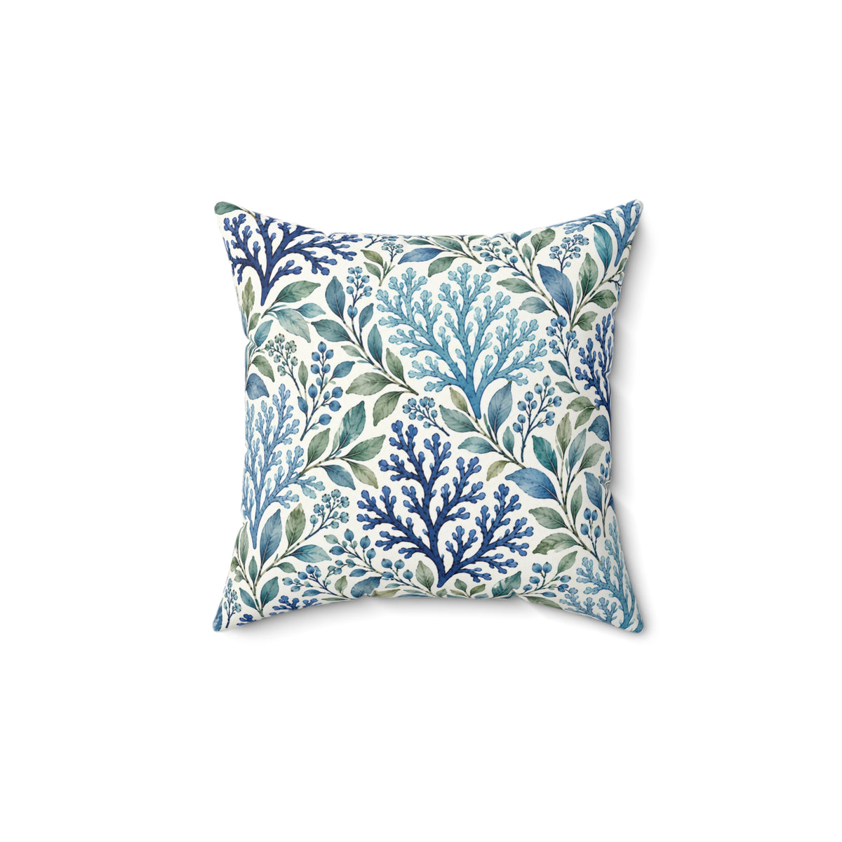 Coastal Blue Coral Pattern Pillow - Decorative Square Throw Pillow