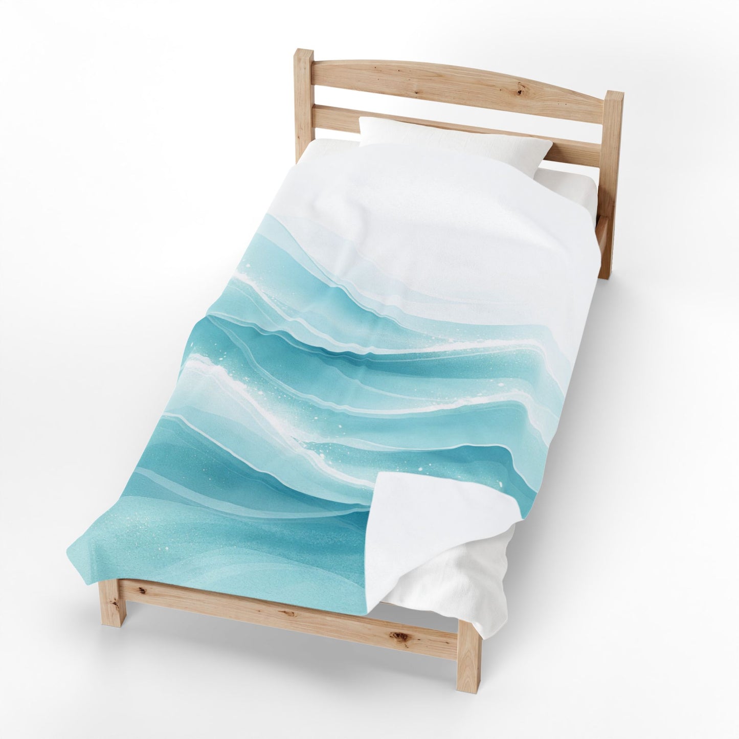 Aqua Wave Velveteen Plush Blanket — Soft Ocean Blue Throw for Cozy Bedrooms & Beach House Decor