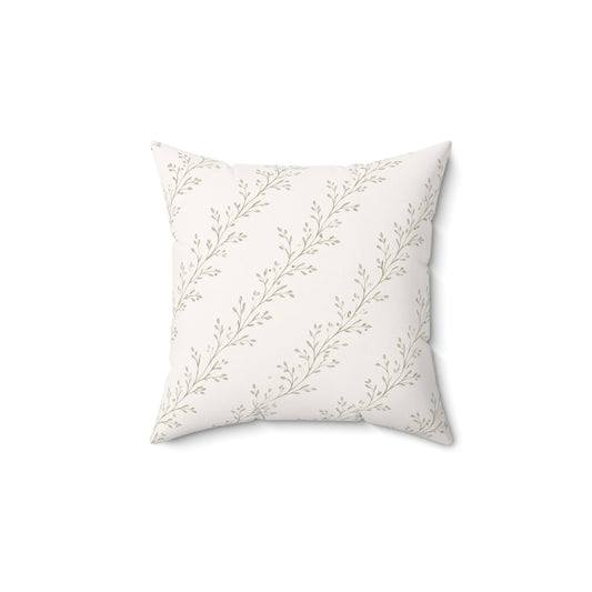 Botanical Vine Pattern Square Pillow — Neutral Minimalist Throw Cushion