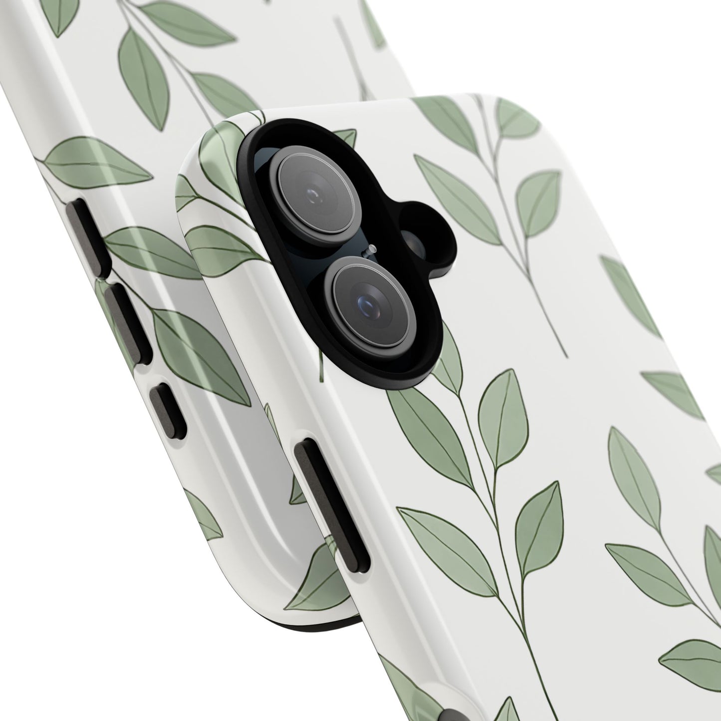 Minimalist Green Leaf Phone Case – Elegant Botanical Pattern on White