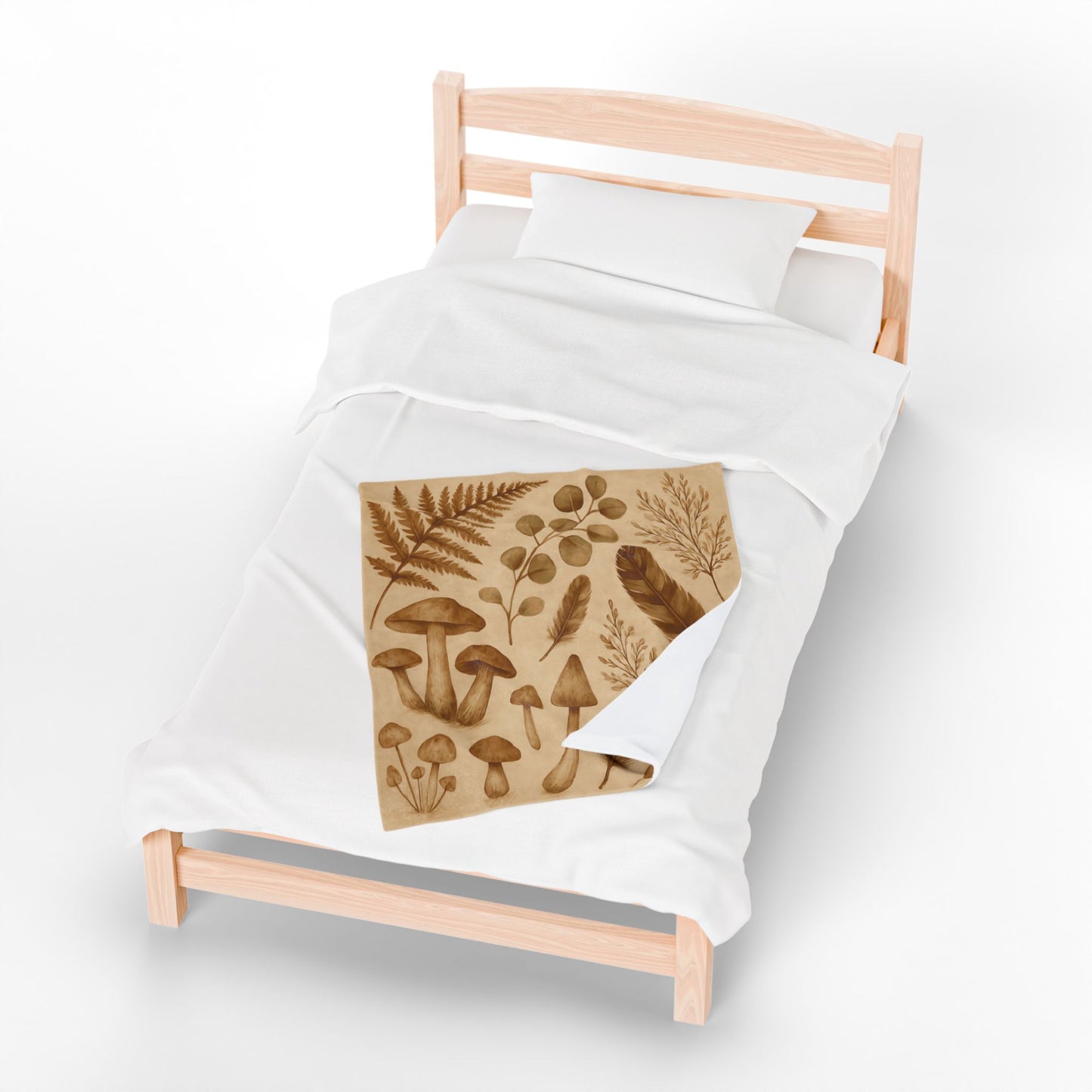 Botanical Mushroom & Fern Plush Blanket - Earthy Nature-Inspired Throw