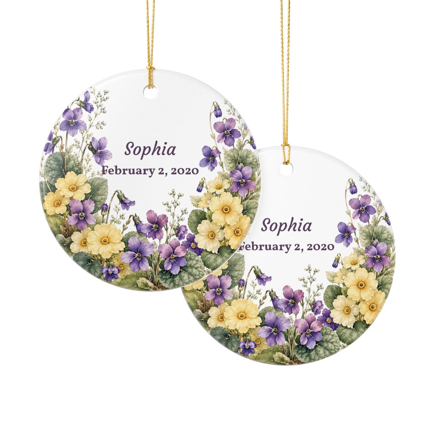 Ceramic Ornament — Personalized Floral Name & Date Keepsake