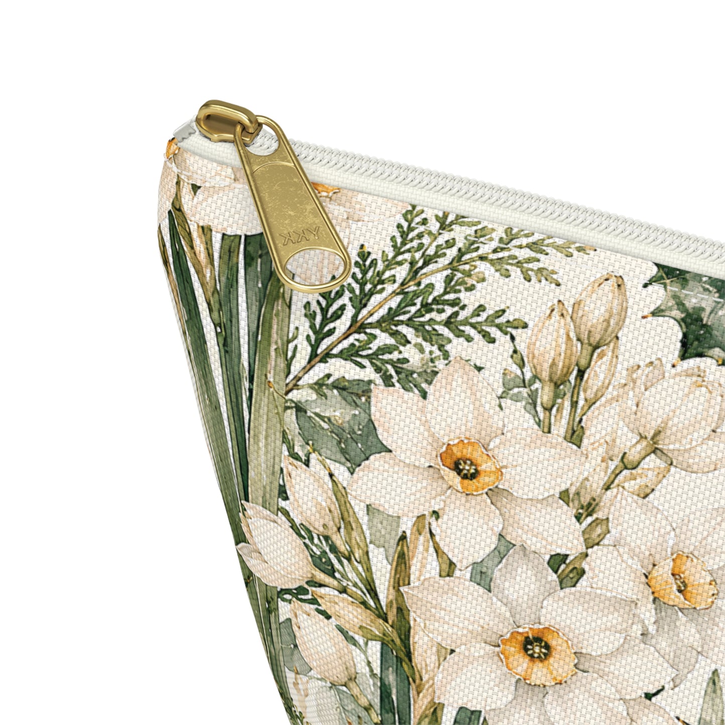 Floral Winter Accessory Pouch — Holiday Daffodil & Holly Makeup Bag