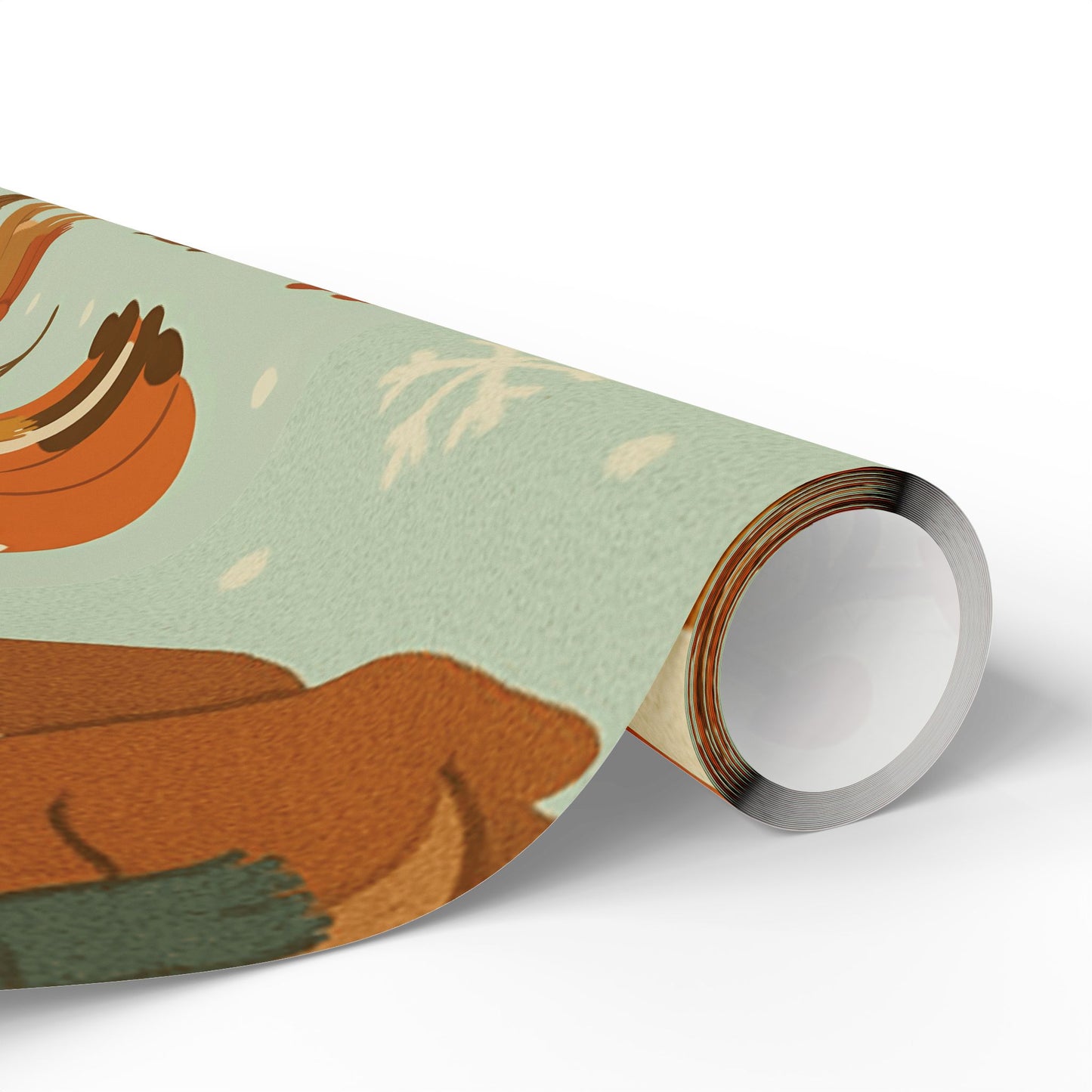 Woodland Winter Friends Wrapping Paper – Fox, Deer, Owl & Squirrel in Cozy Scarves