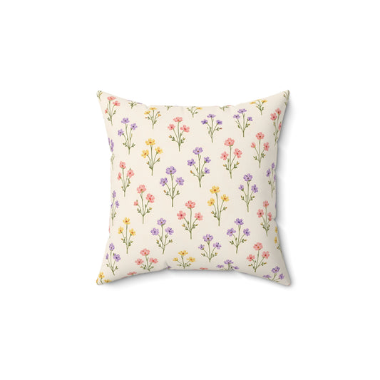 Floral Watercolor Pattern Square Pillow — Pastel Wildflower Decorative Throw
