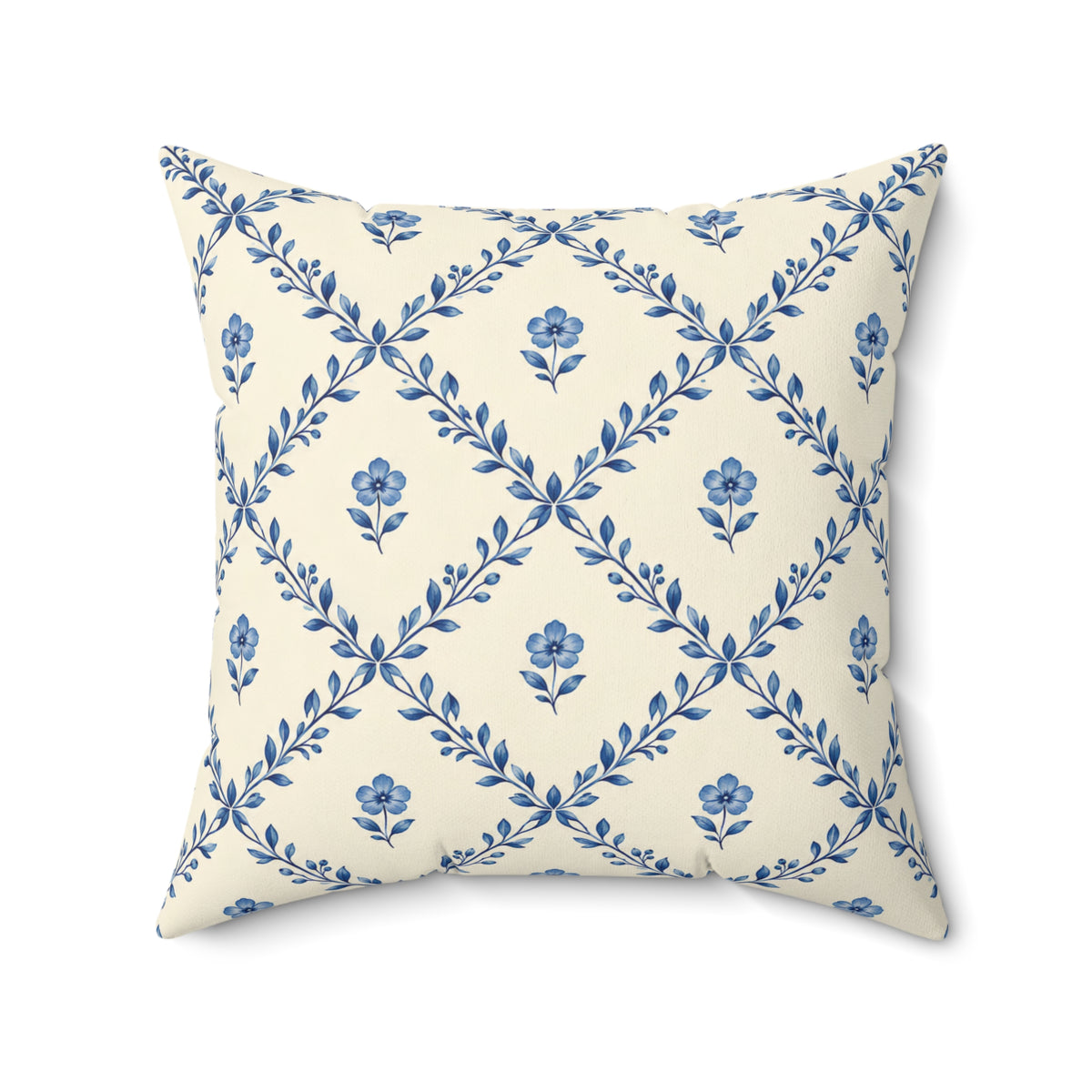 Blue Floral Lattice Decorative Pillow
