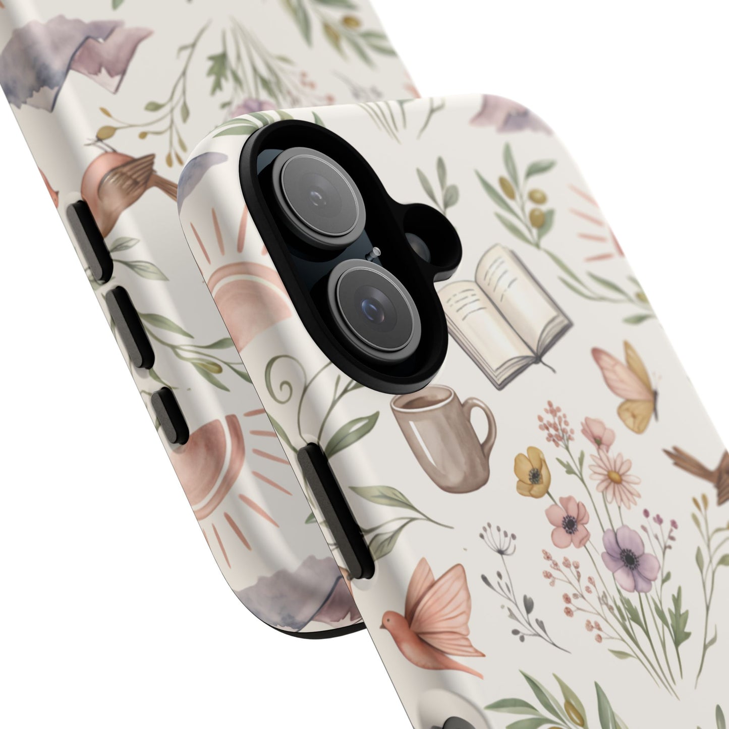 Floral Reading Phone Case — Cozy Books & Coffee Pattern Tough Case