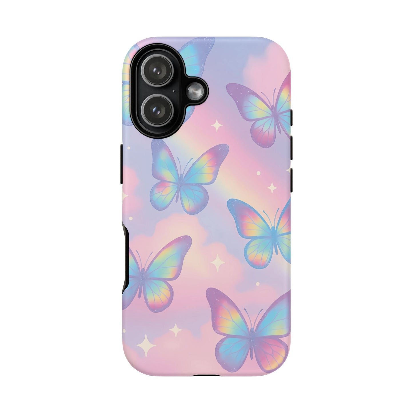 Rainbow Pastel Butterfly Phone Case – Dreamy Clouds & Iridescent Glow