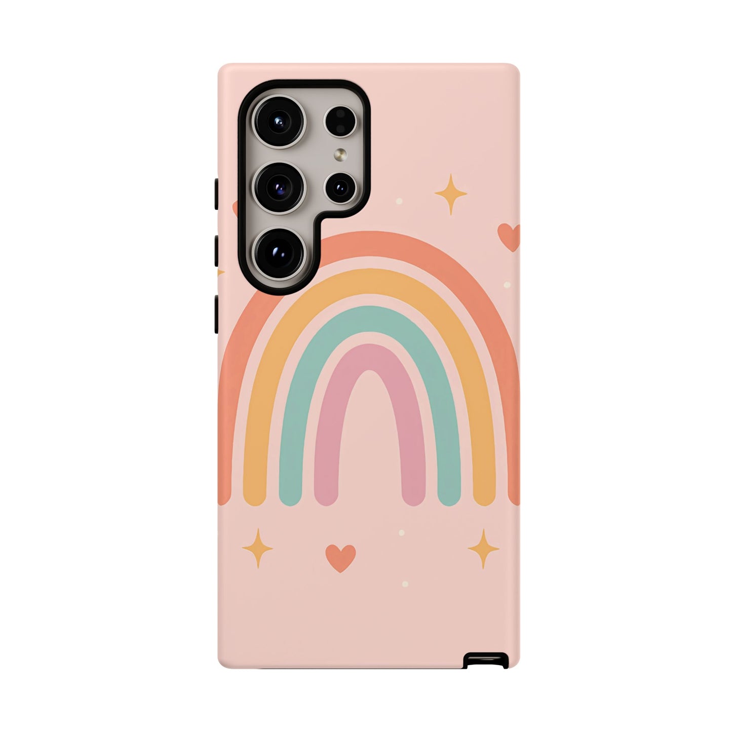 Pastel Rainbow Heart Phone Case – Cute Boho Aesthetic in Soft Pink