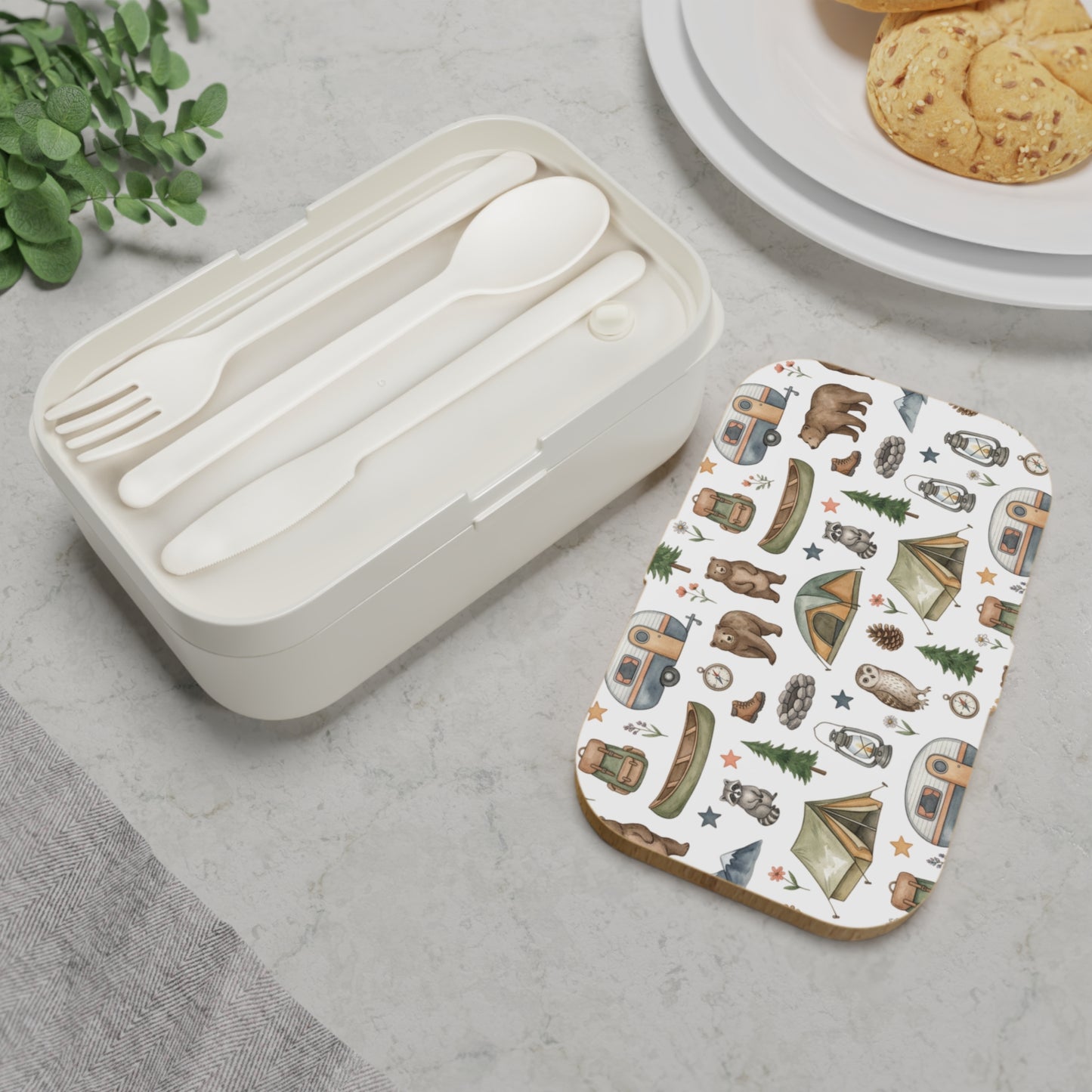 Camping Pattern Bento Lunch Box — Cute Outdoor Adventure Design