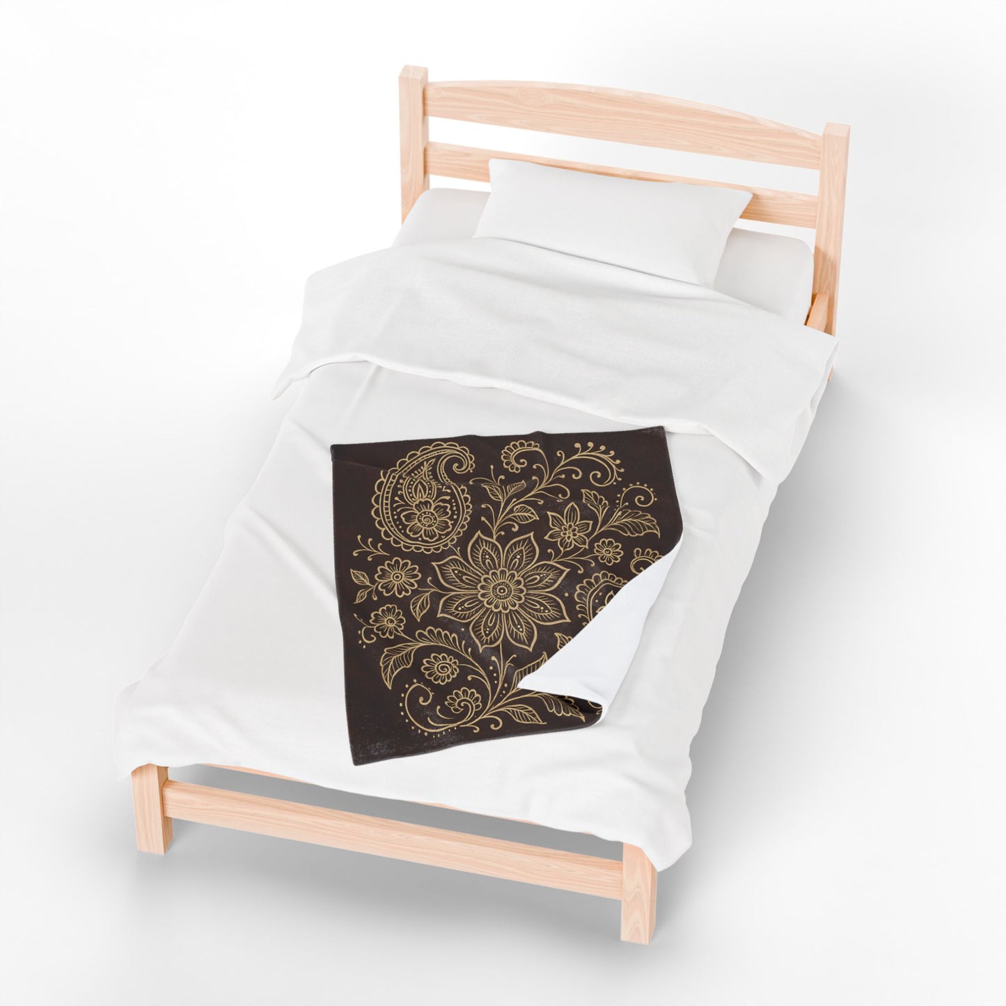 Elegant Boho Floral Paisley Velveteen Plush Blanket – Dark Brown & Cream
