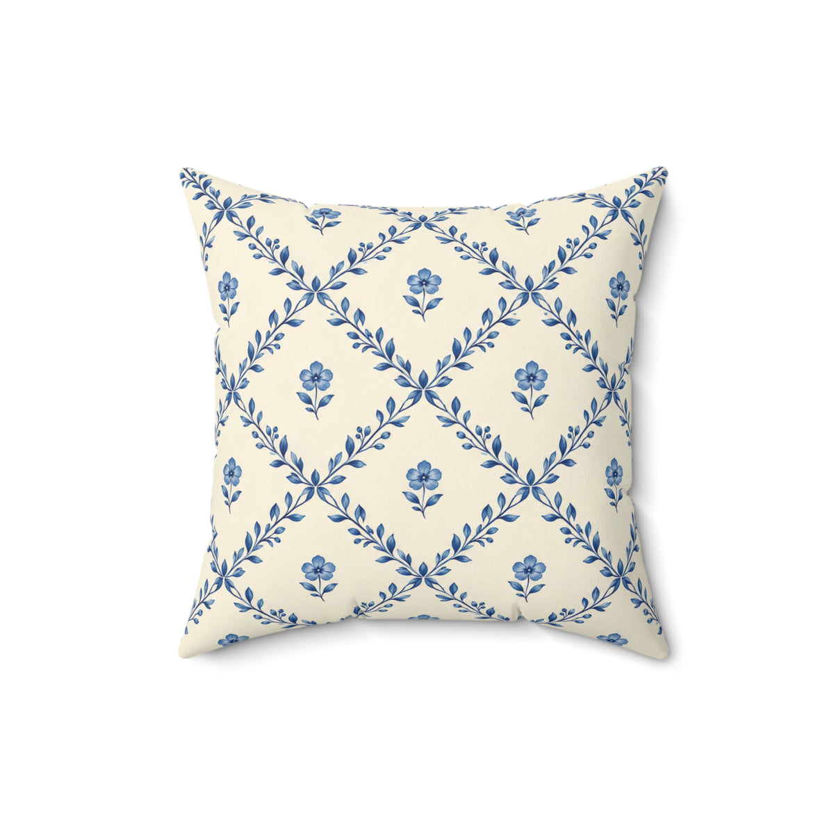 Blue Floral Lattice Decorative Pillow