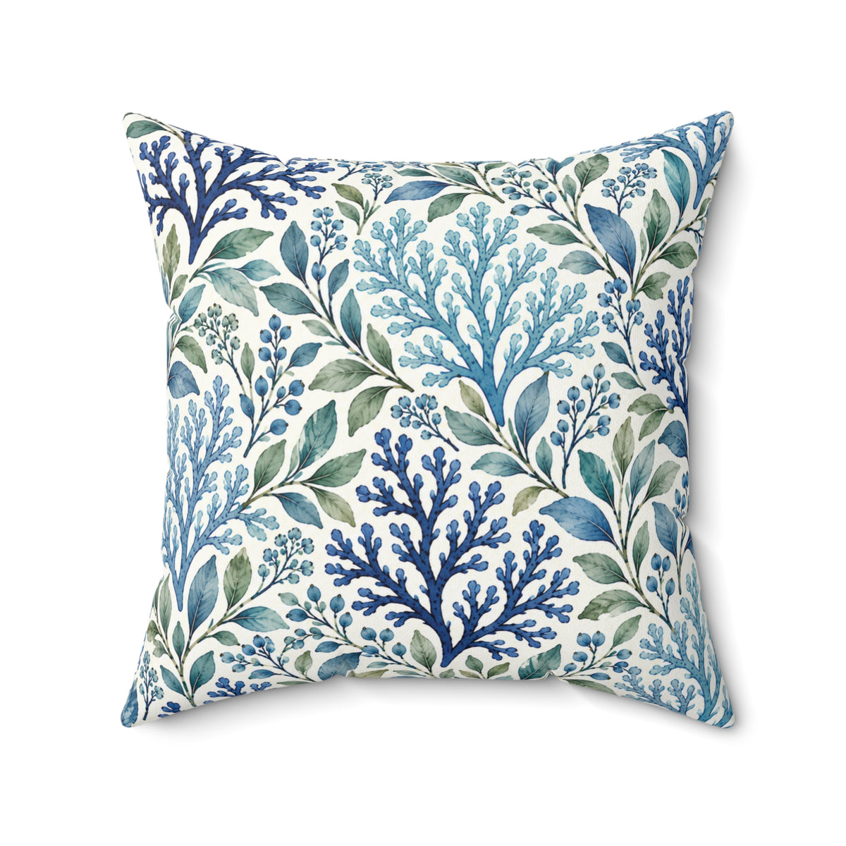Coastal Blue Coral Pattern Pillow - Decorative Square Throw Pillow