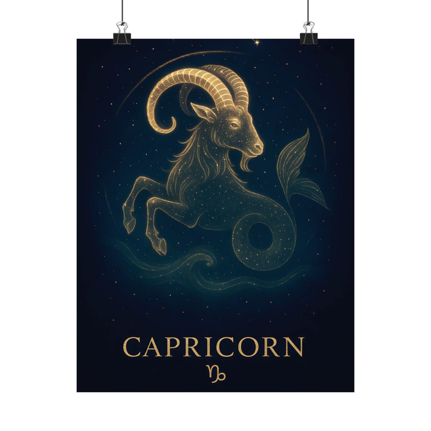 Capricorn Zodiac Constellation Matte Poster – Golden Sea-Goat Astrology Wall Art Print (Multiple Sizes)