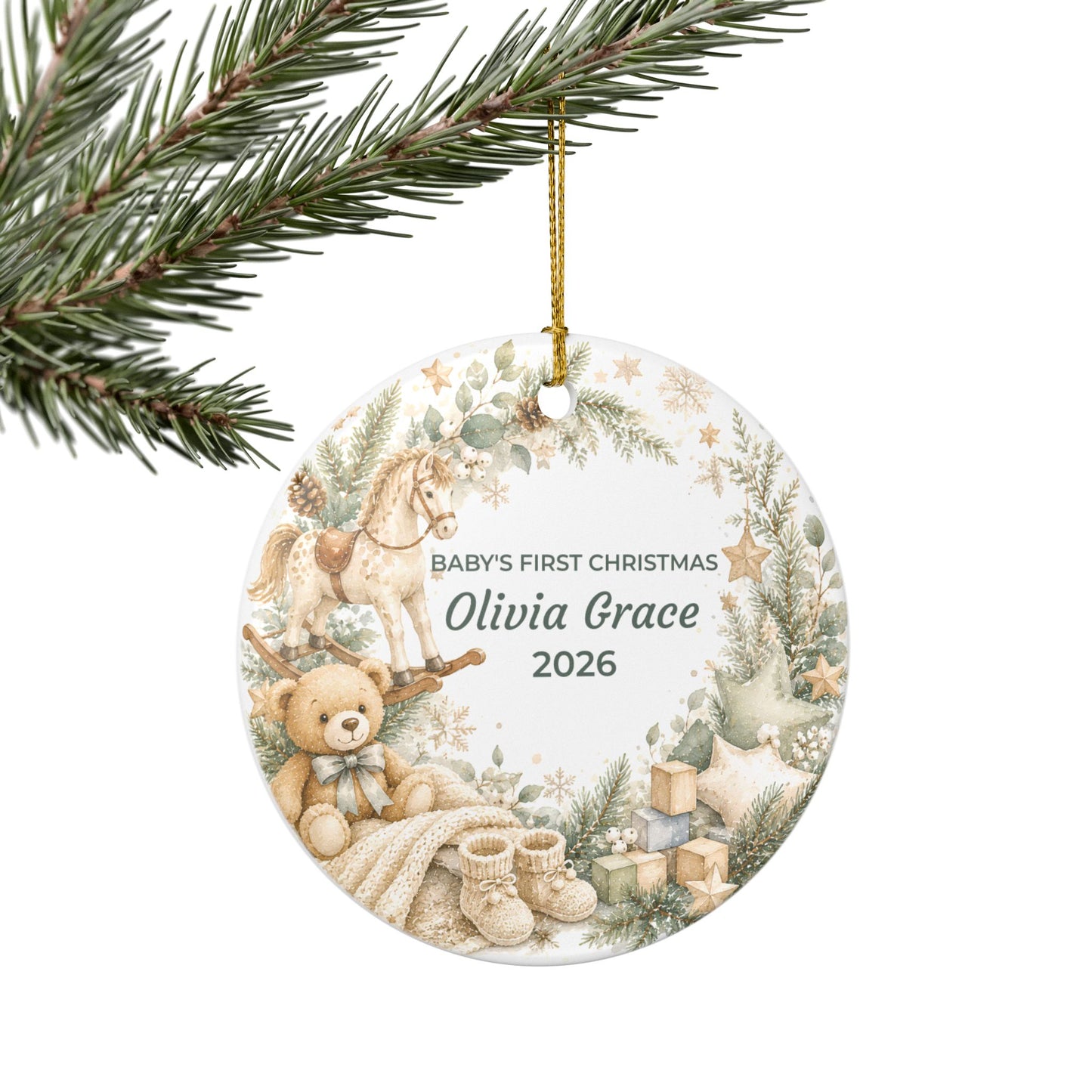 Baby's First Christmas Ceramic Ornament — Personalized Name & Year