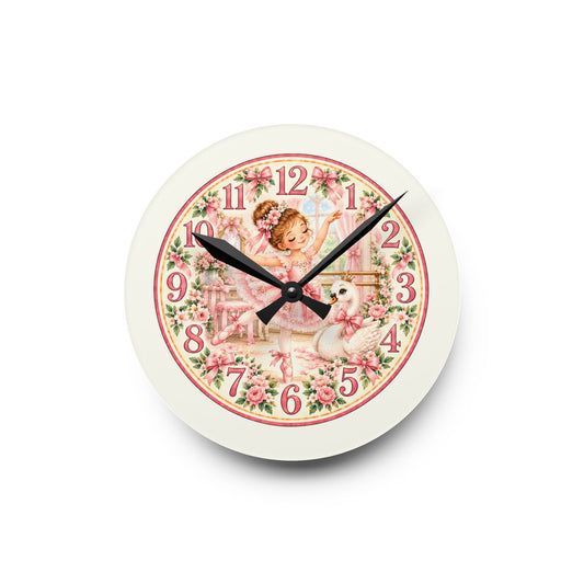 Vintage Ballerina and Swan Floral Acrylic Wall Clock
