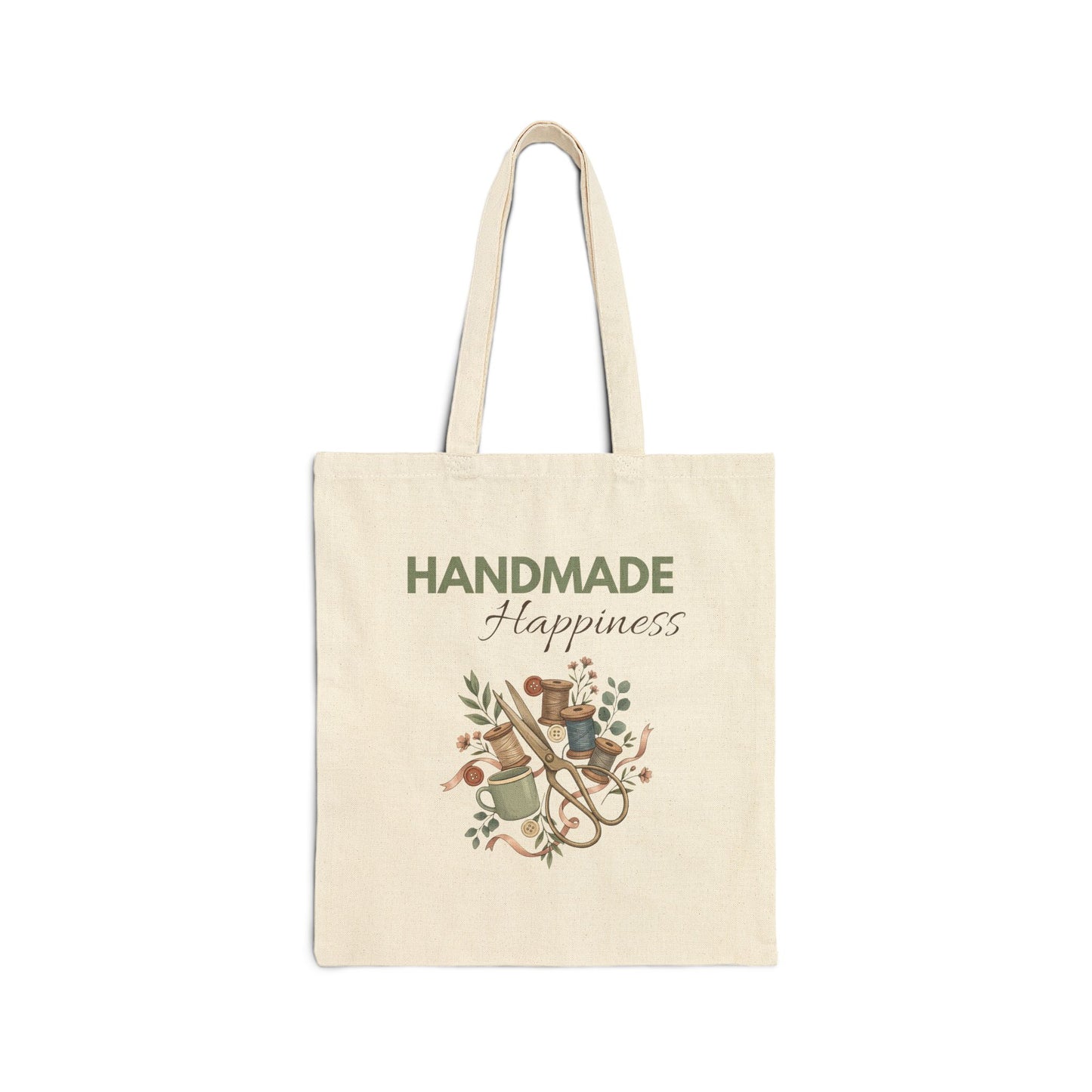 Handmade Happiness Tote Bag — Eco Cotton Crafting Market Tote