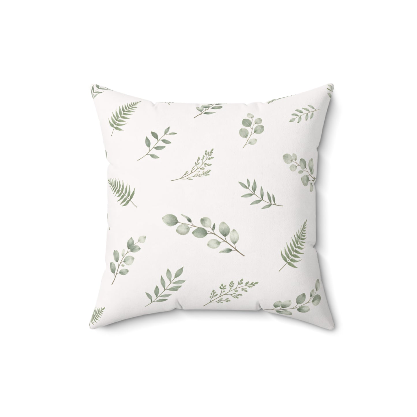 Botanical Leaf Pattern Square Pillow — Green Eucalyptus Accent Cushion