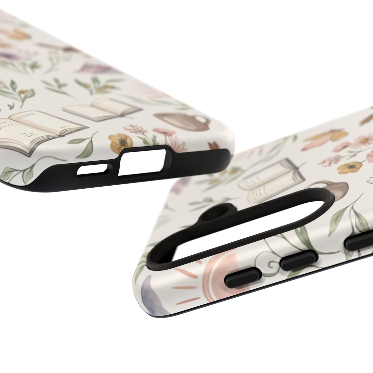 Floral Reading Phone Case — Cozy Books & Coffee Pattern Tough Case