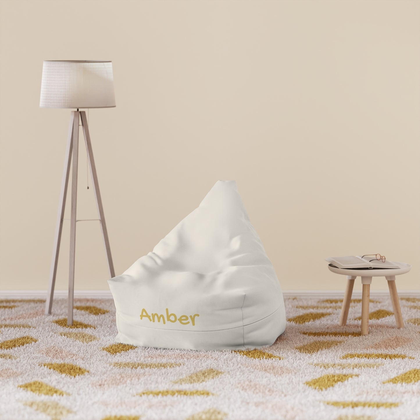 Personalized Cream Bean Bag Cover – Custom Name "Amber" Accent