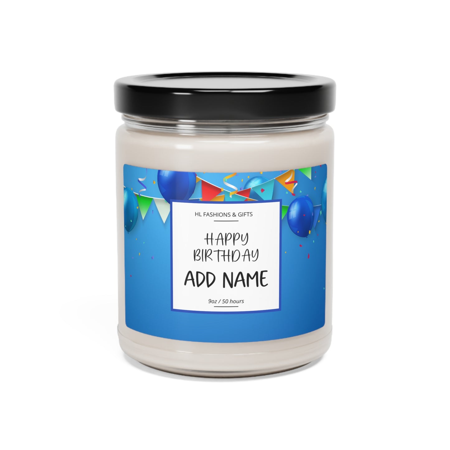 Custom Happy Birthday Soy Candle - Blue Balloons