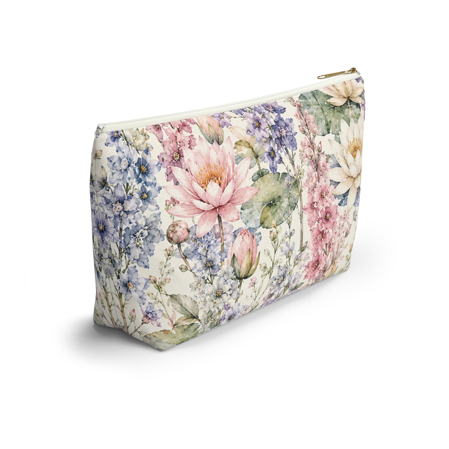 Floral Watercolor Accessory Pouch — Garden Lotus Makeup Bag